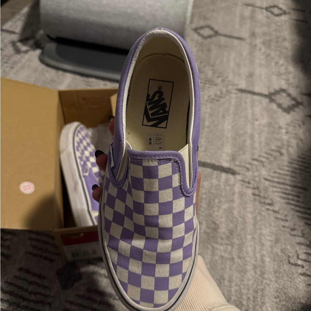 Vans Lavender and White Checkered Classic Slip-Ons - Picture 6 of 12